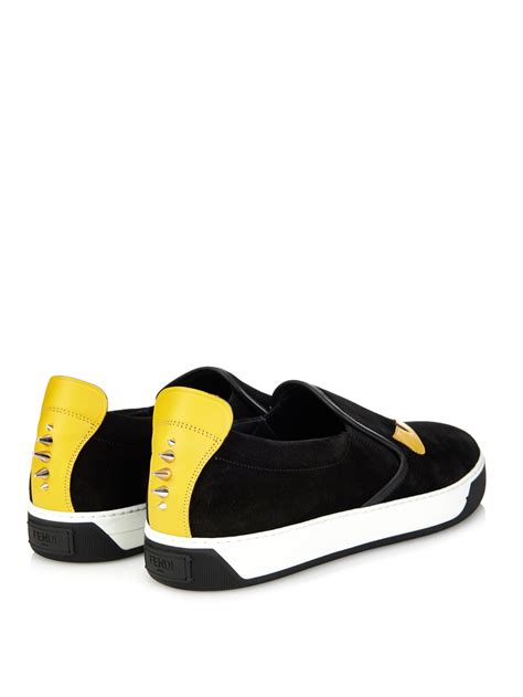 fendi men's logo detail suede sneakers